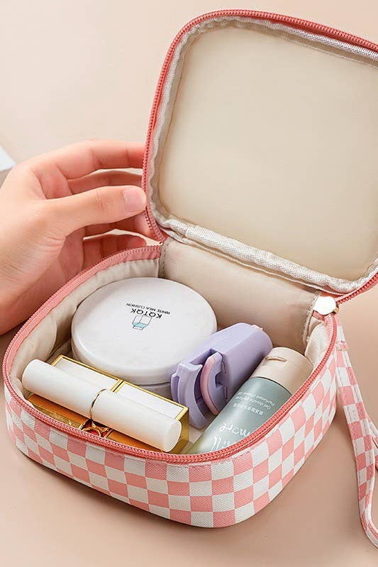 TRAVEL CHECKER GINGHAM MAKEUP COSMETIC POUCH BAG