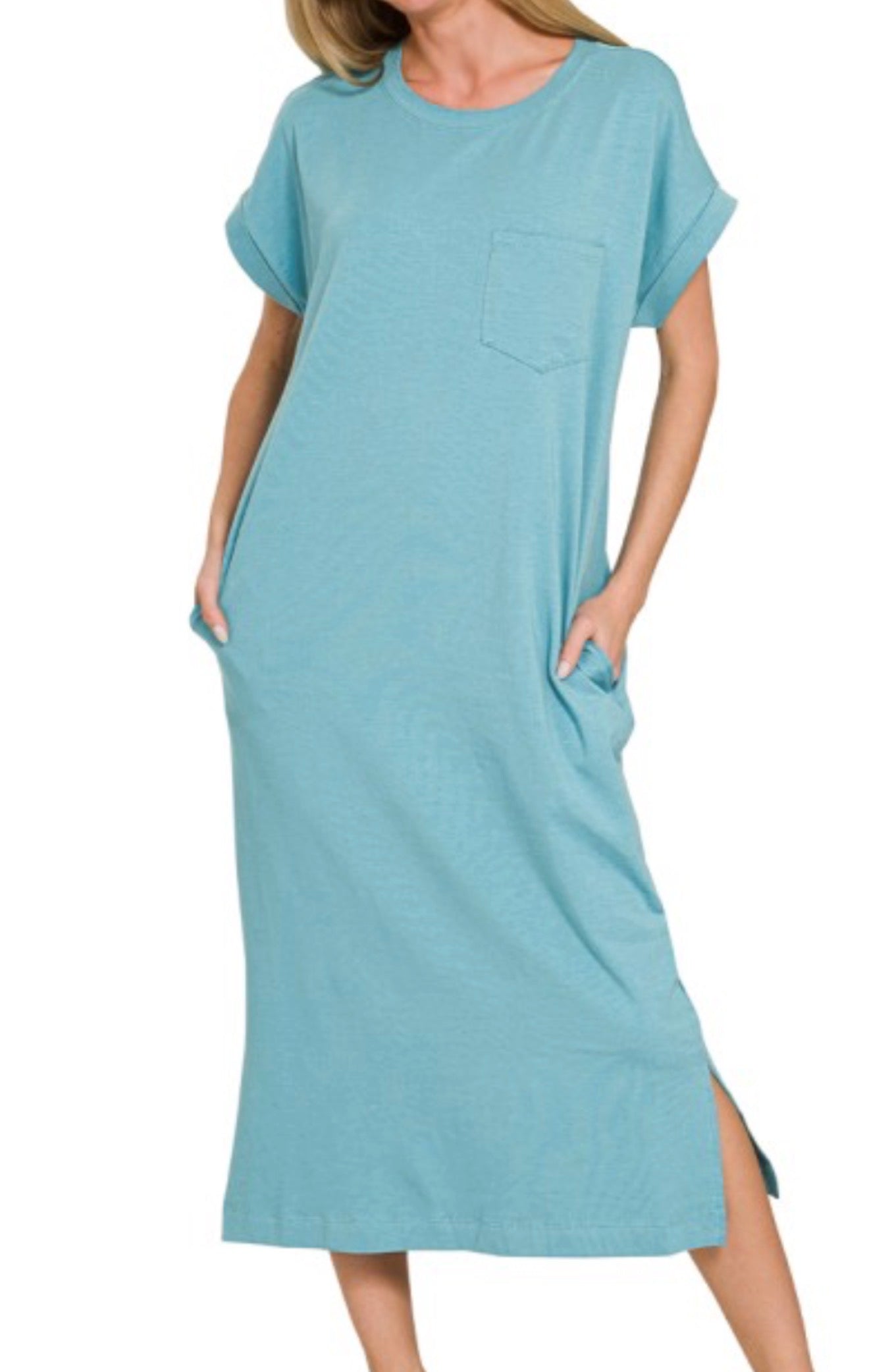 Round-Neck short Sleeve midi dress