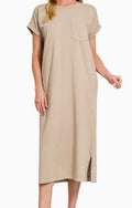 Round-Neck short Sleeve midi dress