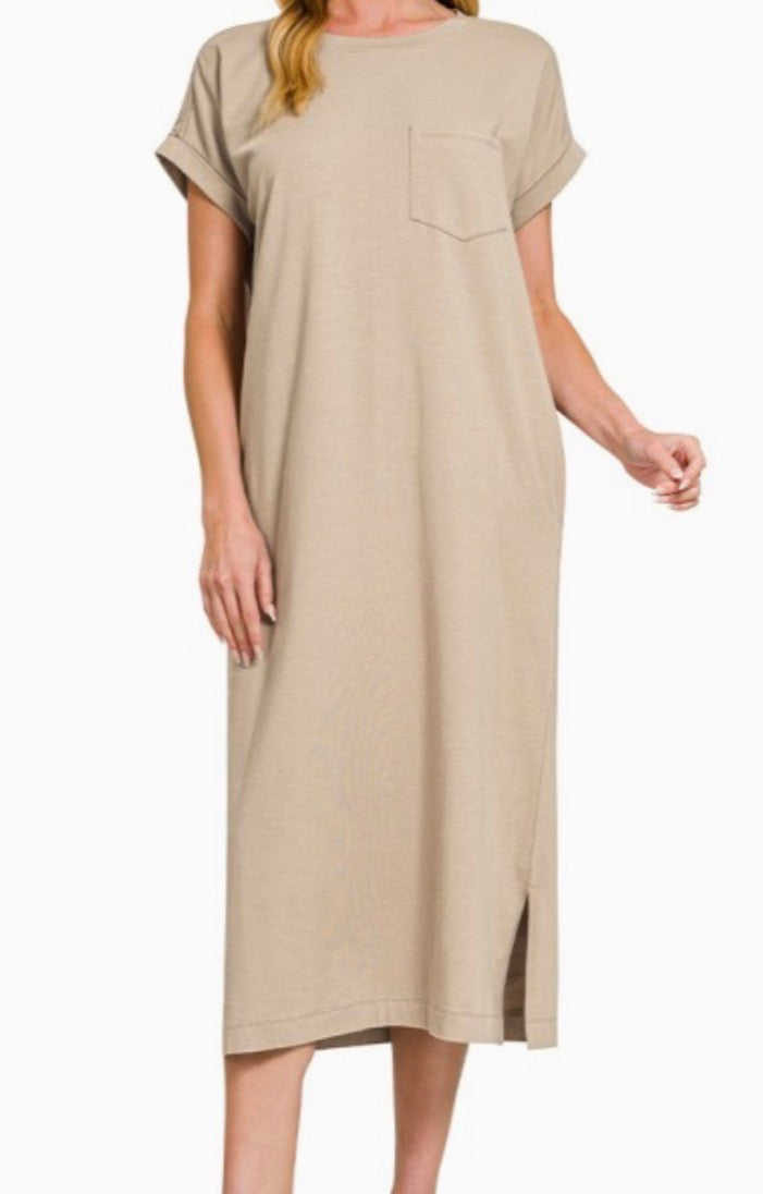 Round-Neck short Sleeve midi dress