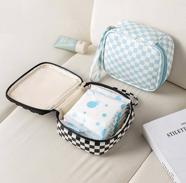 TRAVEL CHECKER GINGHAM MAKEUP COSMETIC POUCH BAG