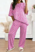 LDC Checkered Print Half Sleeve Tee 2pcs Lounge Pant Set