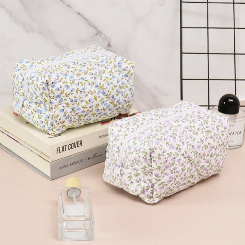 DITSY QUILTED COTTON FLORAL COSMETIC POUCH BAG