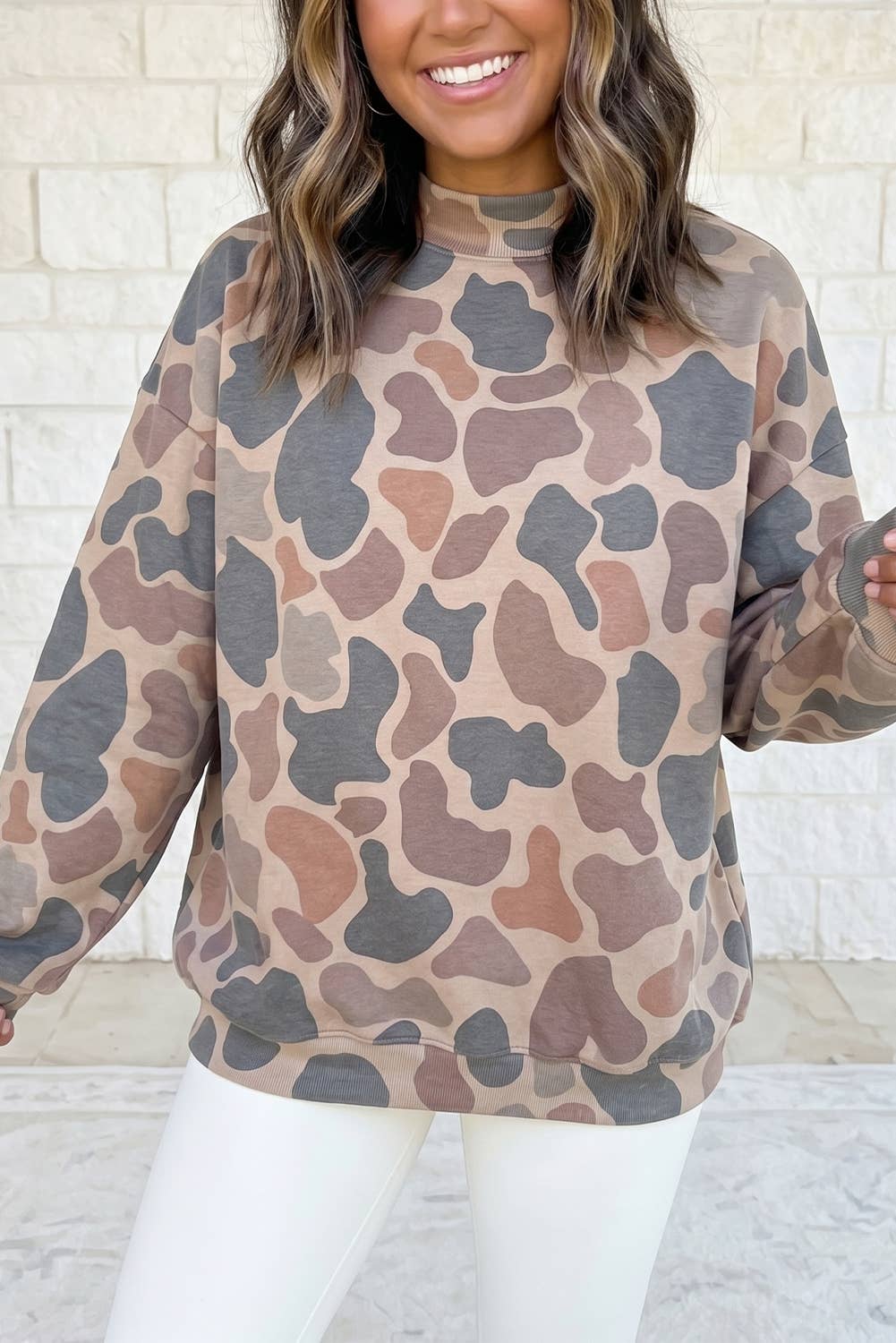 Camo Western Tunic Pullover Mock Neck Sweatshirt