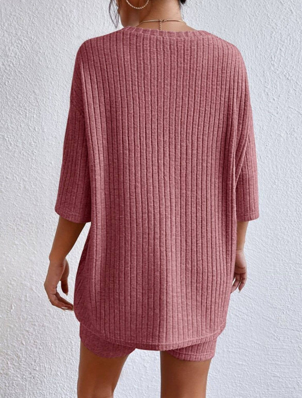 Solid ribbed oversized tee and biker shorts set