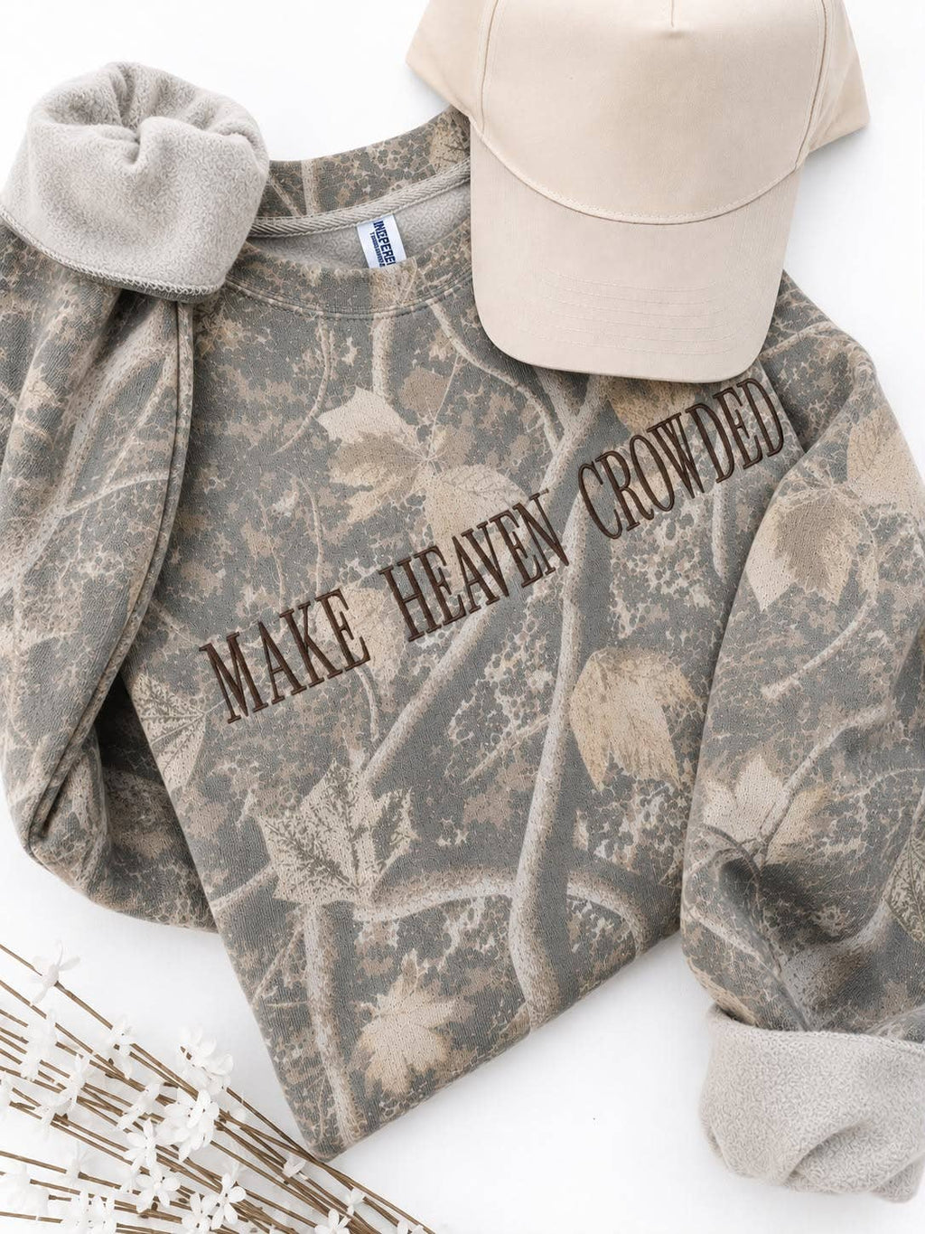 Make Heaven Crowded Embroidered Camo Sweatshirt
