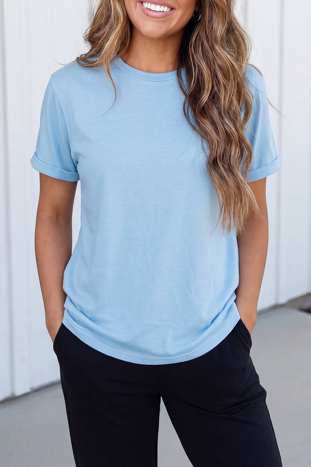 LAS Casual Plain Simple Tee (S-3XL): Light Blue / XL