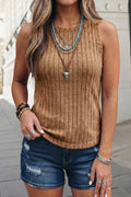 Western Mineral Wash Slim Fit Ribbed Tank Top | S-XL: Camel / M