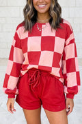 Plaid Long Sleeve Two Piece Set Shift Pantsuit S–4X