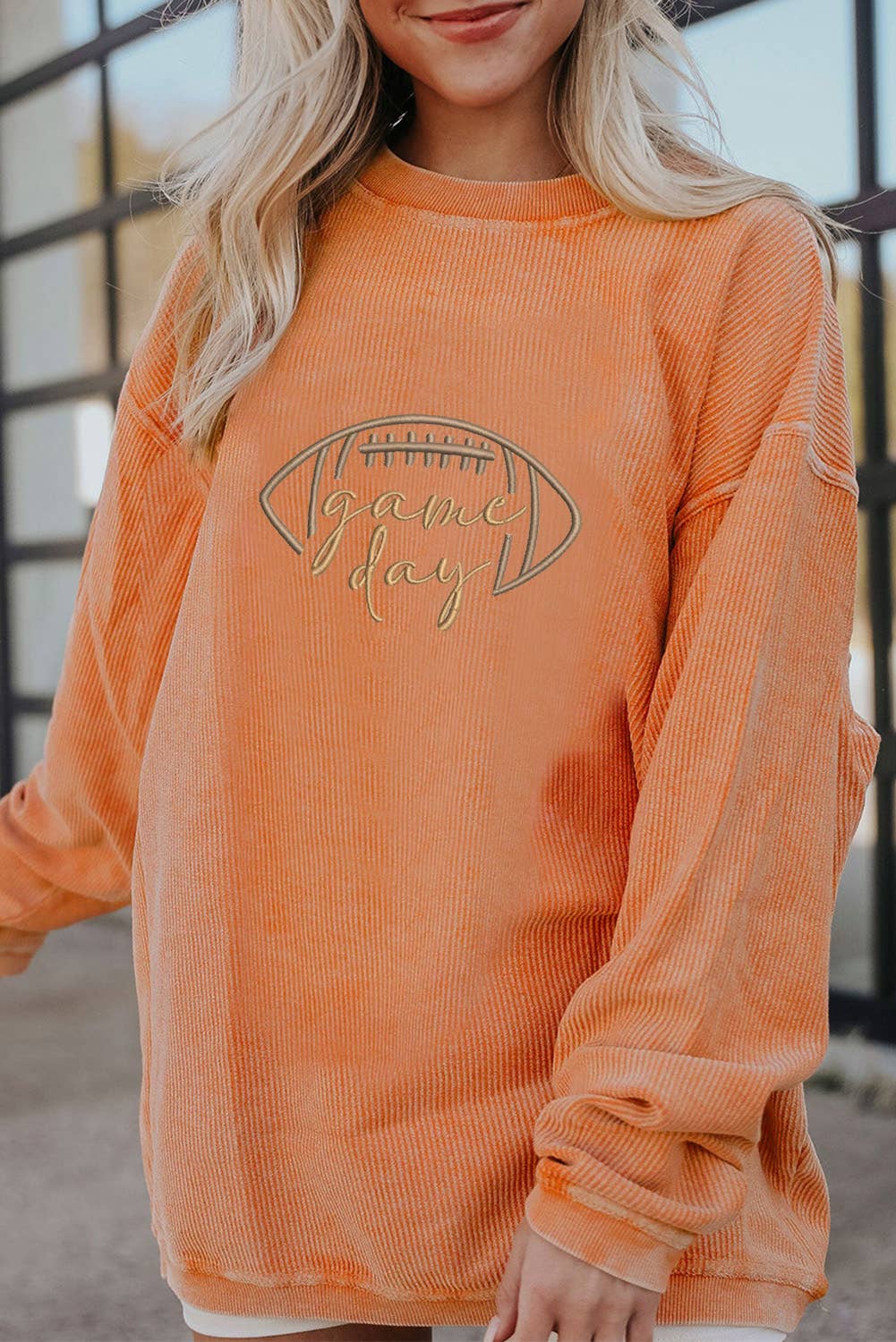 Game Day Oversized Ribbed Sweatshirt with Embroidery