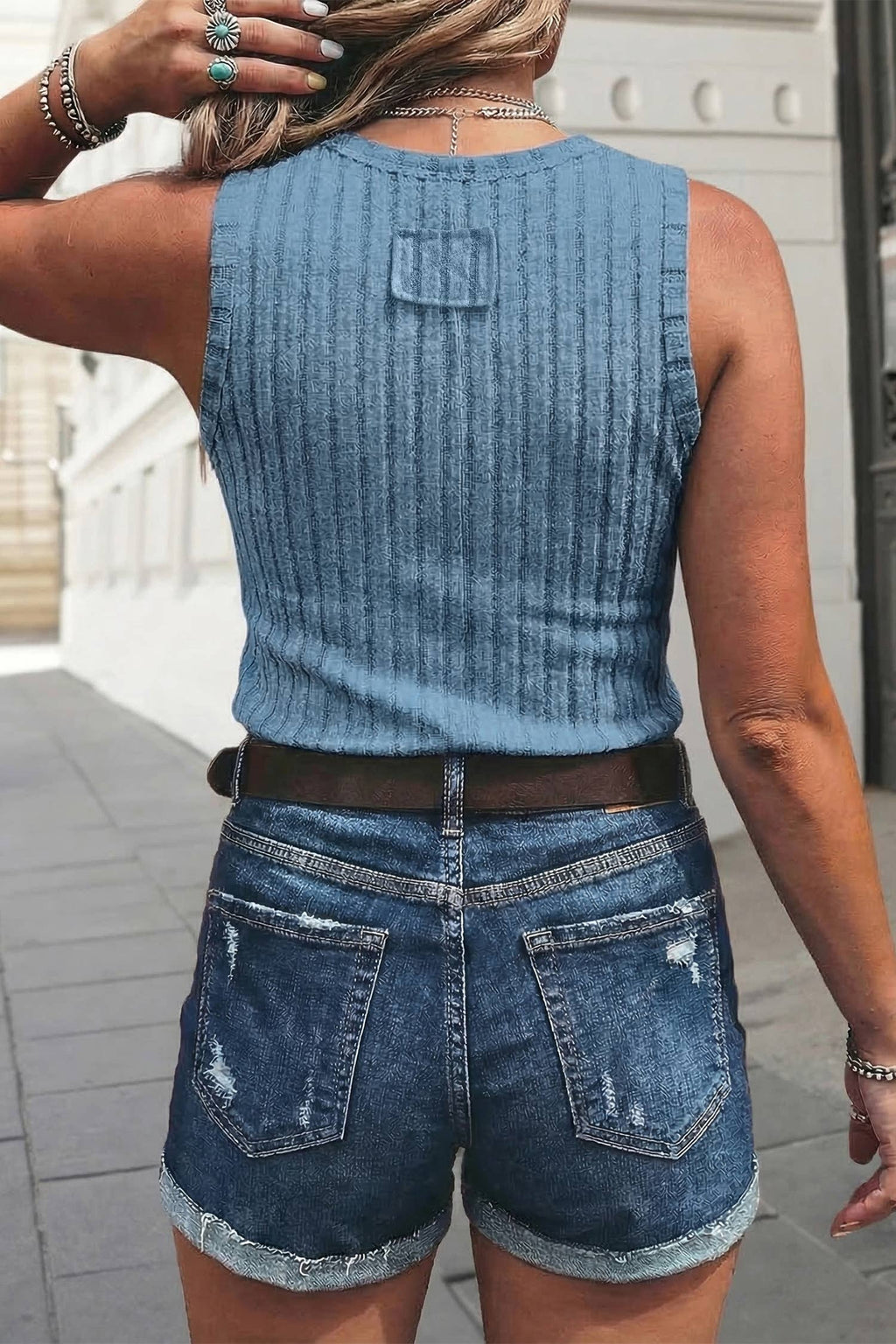 Western Mineral Wash Slim Fit Ribbed Tank Top | S-XL: Bonbon / M