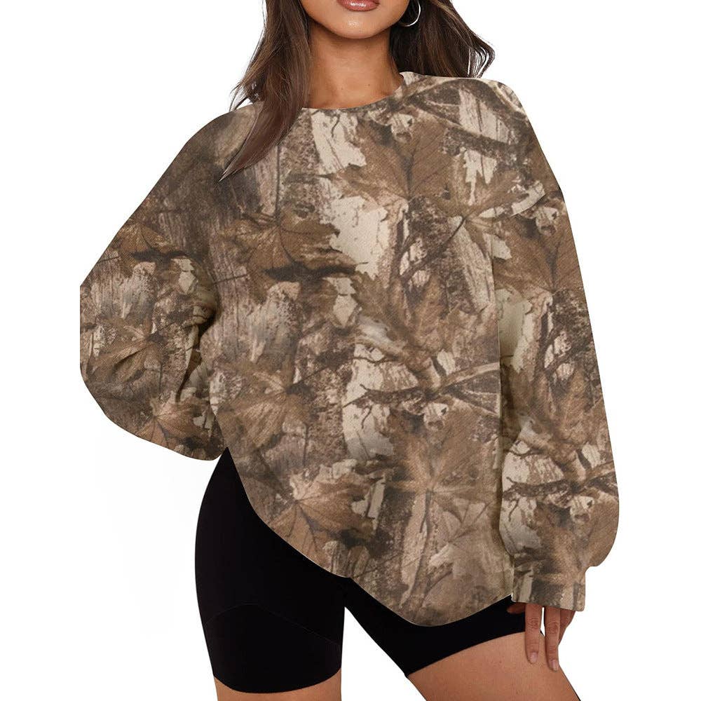 Camo Branch Print Oversized Crewneck Sweatshirt