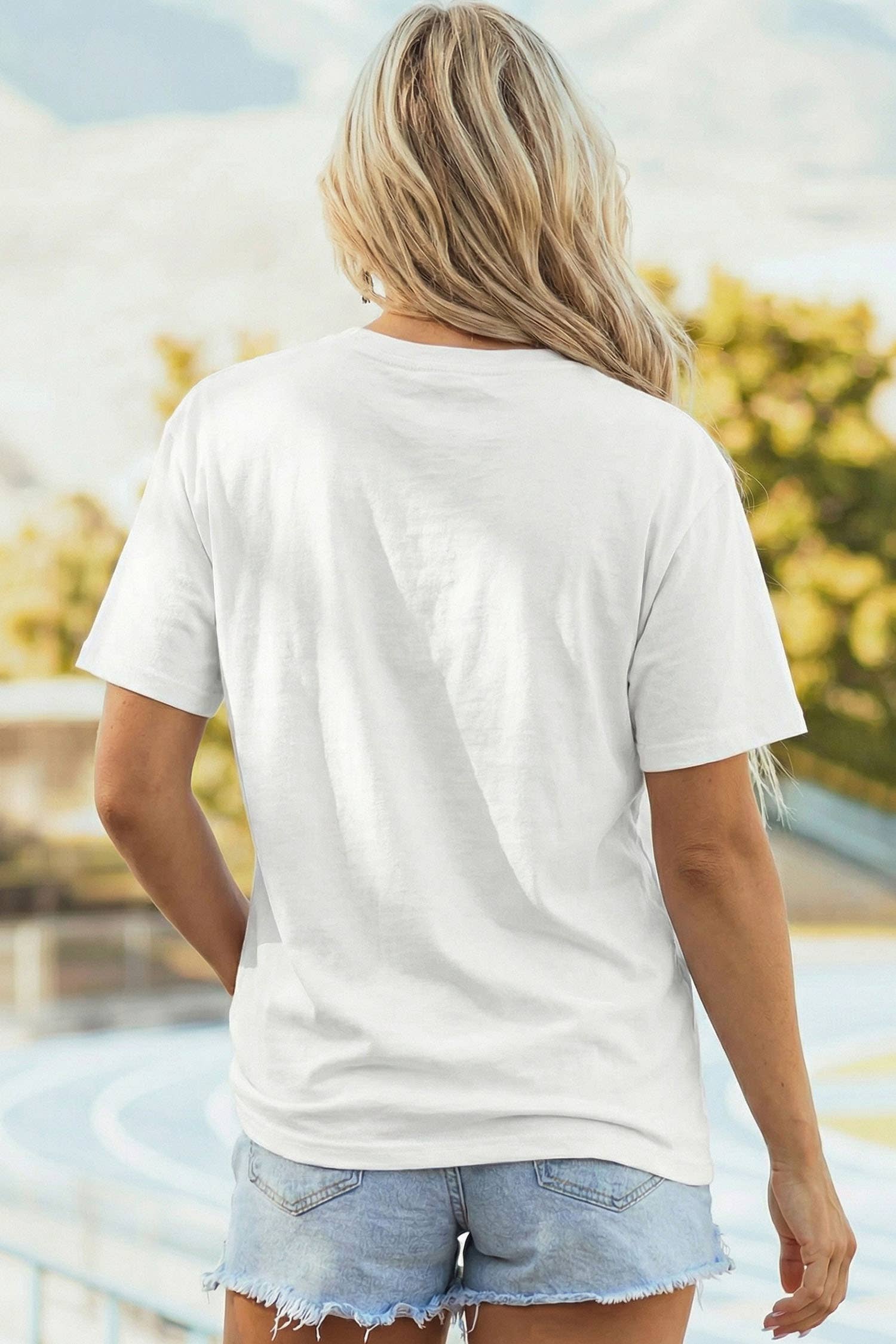 Sequin Rugby Bow Print Round Neck Casual Shift Tee