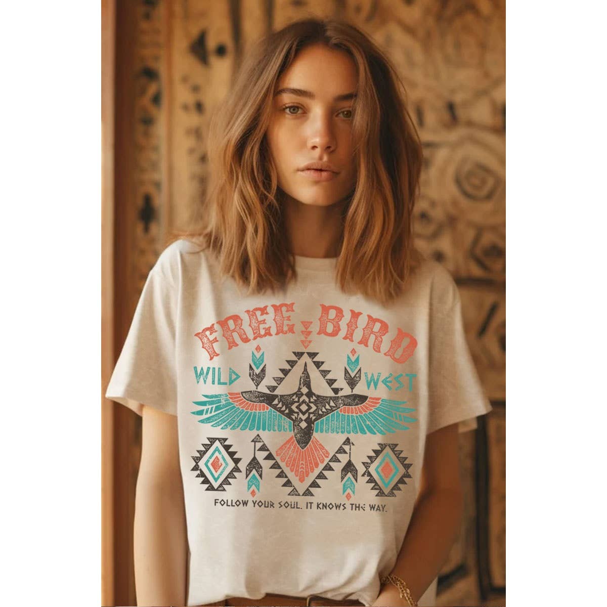 FREE BIRD WILD WEST MINERAL GRAPHIC TOP: Mineral Taupe