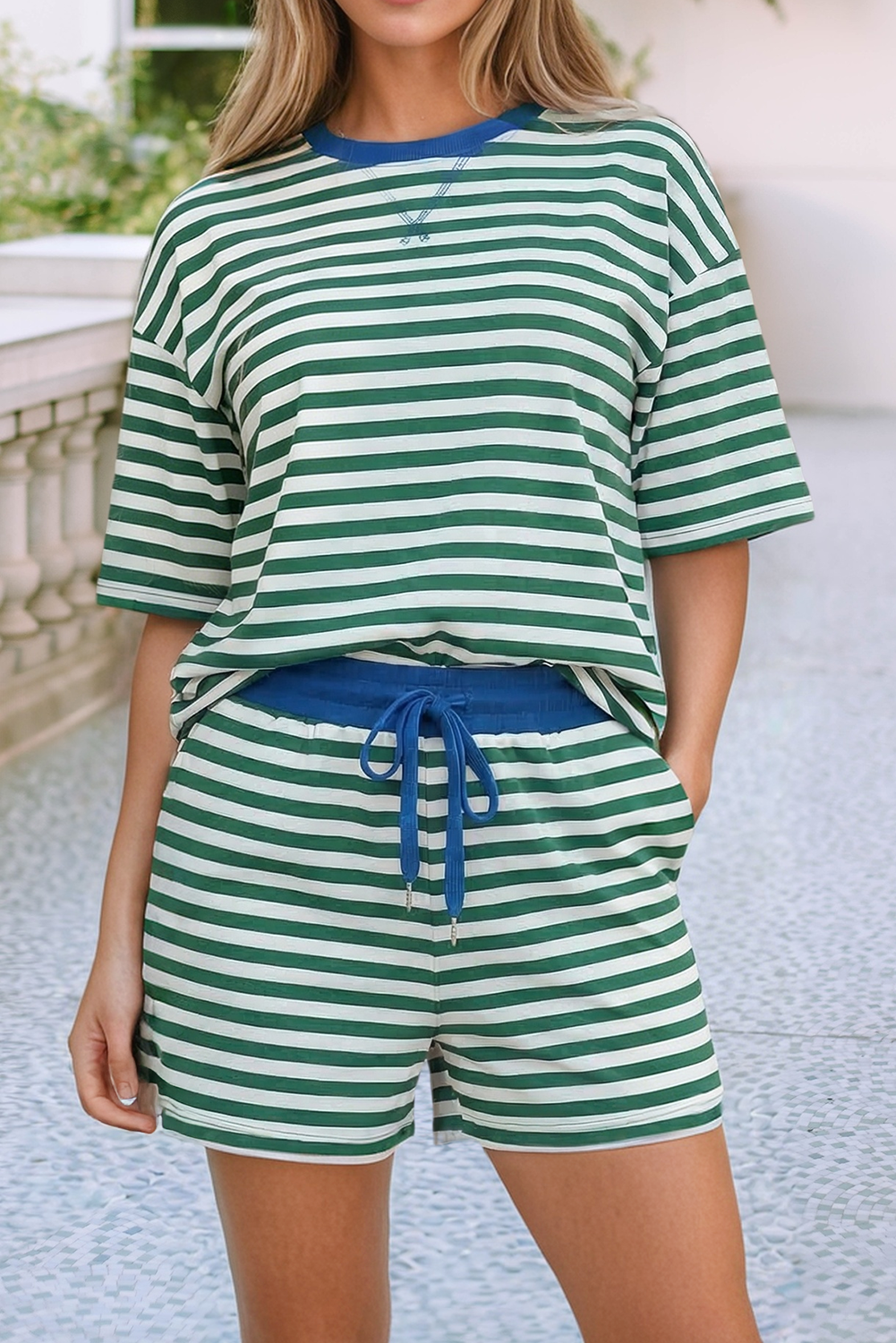 LDC Stripe Drop Shoulder Boxy Casual Terry Short Set