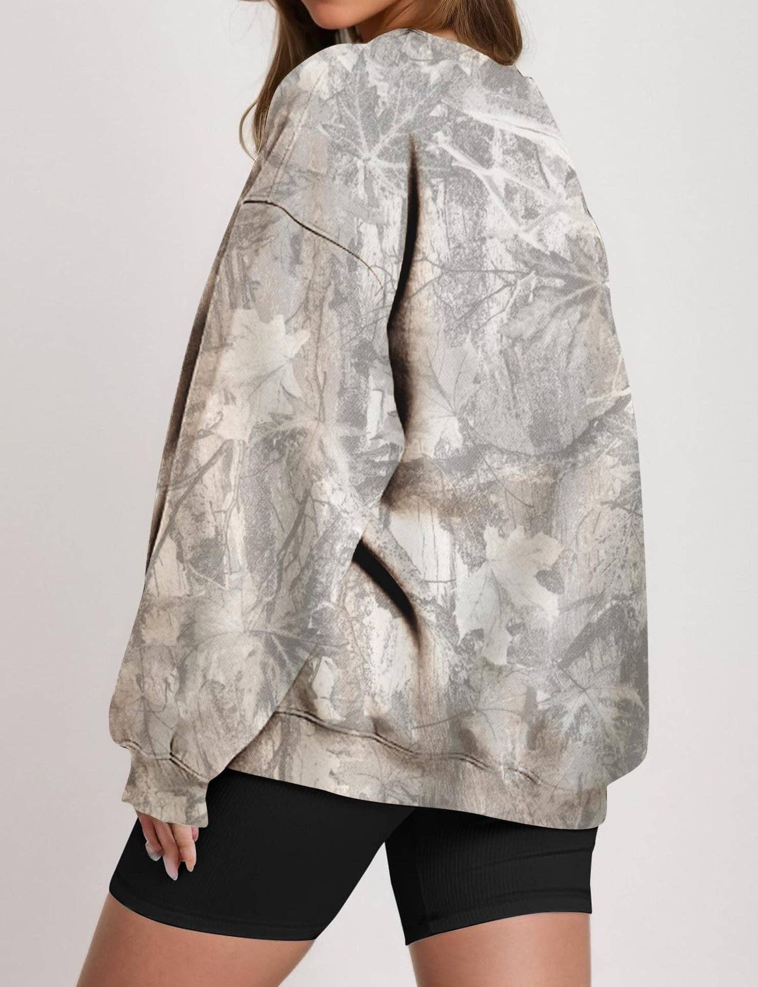 Camo Branch Print Oversized Crewneck Sweatshirt