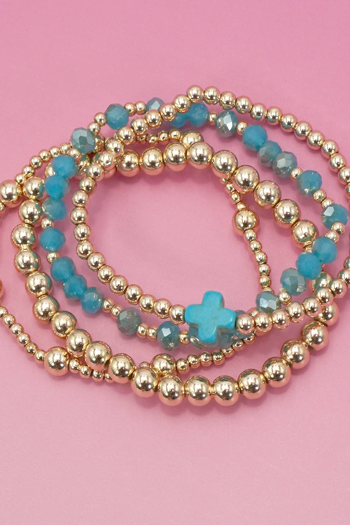 BOHO CROSS MULTI  COLORFUL BEADED STRETCH BRACELET
