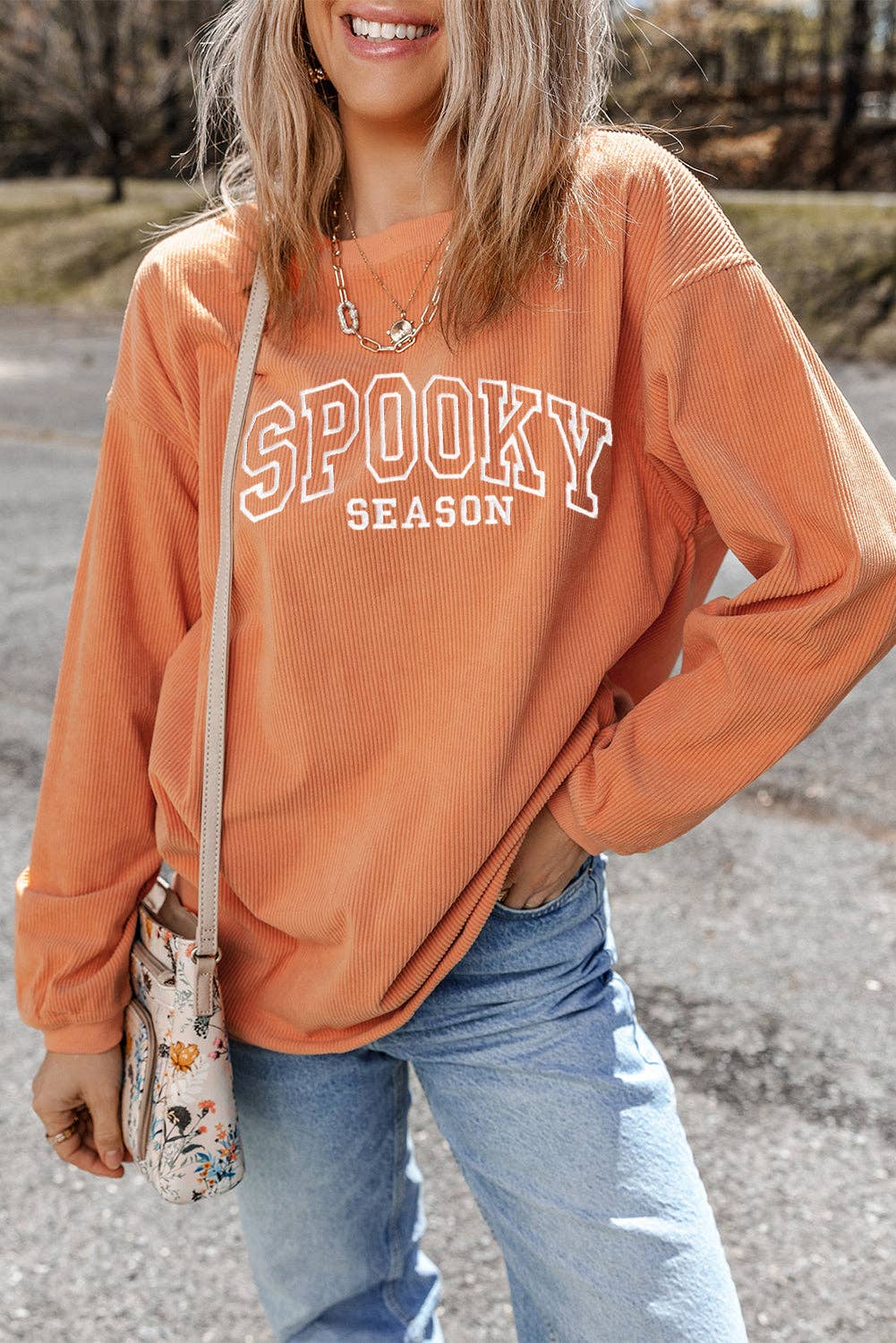 Halloween SPOOKY SEASON Graphic Ribbed Oversized Sweatshirt