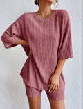 Solid ribbed oversized tee and biker shorts set