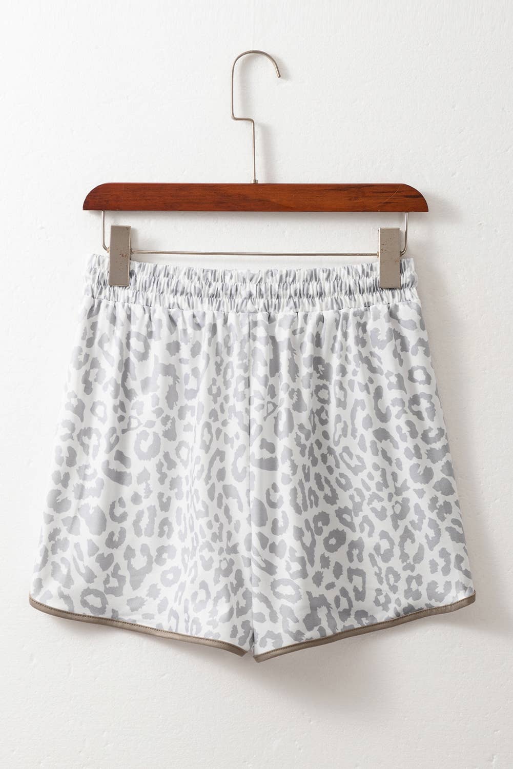 Leopard Elastic Waist Lace up Contrast Trim Casual Shorts: Gray / Missy / XL